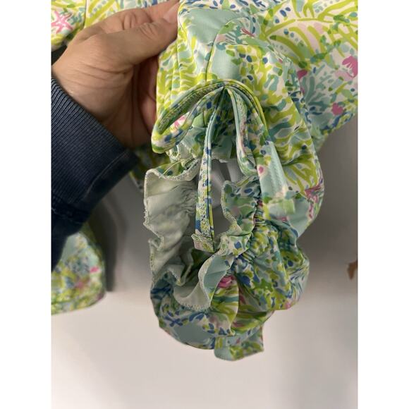 Abby & Evie Green Long Sleeve Turtle Embroidered Swimsuit Girls 5/6 - Picture 4 of 6